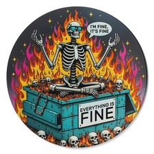 Dumpster Fire Round Pad for Work, Funny Gothic Skeleton Skull I'm Fine Everyt... picture