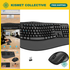 Ergonomic Wireless Keyboard & Mouse Combo, 2.4G Wave Design, Black, USB Connecti picture