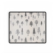 Minimal Black Tree Pattern Desk Mat | Neutral Woodland Mouse Pad picture