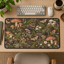 Mushroom Forest Desk Mat, Cottagecore Mouse Pad, Woodland Botanical Decor picture