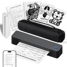 Wireless Portable Thermal Printer 8.5 X 11 Inkless Bluetooth Case 3 Rolls Blk picture