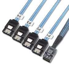 2 Pcs Internal HD Mini SAS Cable SFF-8643 to 4 SATA Digital Black Cord 1M picture