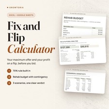 Fix and Flip Calculator House Flipping Deal Analyzer Spreadsheet Excel ARV Rehab picture