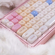 130 Keys Crystal Clear Pink Cat Shape Custom Keycaps Mao Profile Shine Through picture