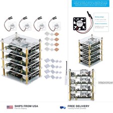 Raspberry Pi 4 3 Cluster Case Clear with Fan Heatsinks Cooling Access Ports picture