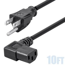 10ft 3-Conductor 14AWG NEMA 5-15P to IEC320 C13 Right Angle PC Power Cord Cable picture