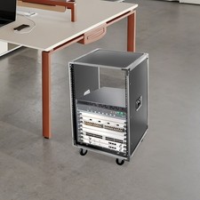 16U Black Portable Rolling Network Rack Top and Bottom Cable Management Handles picture