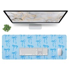 Blue Bows Desk Mat, Large Pad with Light Blue Background, Girly Computer Mat ... picture