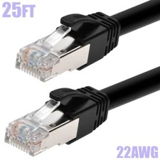 25FT Cat6A RJ45 Network LAN Ethernet PoE Shielded UTP Patch Cable 22AWG Black picture