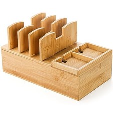 Bamboo Charging Station, Charging Stand for Multiple Devices, Electronic picture