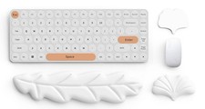 Ivory White Leather Keyboard Mouse Wrist Rest Set Memory Foam Support Pad picture