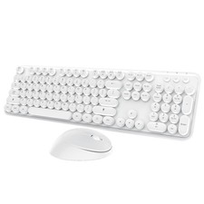 Wireless Keyboard Mouse Combo 104 Keys White Round Keycaps For Windows PC picture