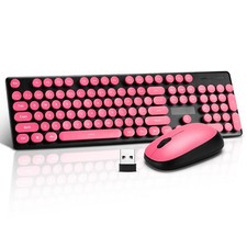 Rose Red 2.4G Wireless Keyboard Mouse Combo Round Keys UltraThin Sleek PC Mac picture