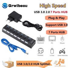 7 Port USB 2.0 / 3.0 Hub Splitter Adapter High Speed For PC Laptop Mac Desktop picture