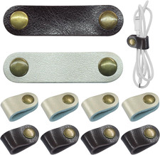 10-Pcs Leather Cord Organizer Straps Brown Light Gold Snap Wire Keepers picture