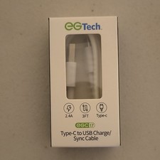 EGTech USB to USB Type-C Charge/Sync Cable 3FT White EGC17 2.4A Fast Charging picture