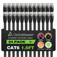 24 PCS Cat 6 Flat Ethernet Patch Cable 1.5ft 10Gbps Black Network Internet picture