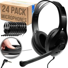 Barks Classroom Headphones w/ Microphone & Rotating Boom (12 Pack Black) picture
