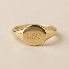 Personalized Name Signet Ring, Custom Engraved Round Ring, Minimal Gold Silver R picture