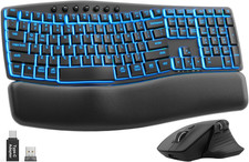 Wireless Keyboard and Mouse, Keyboard with Leather Wrist Rest picture