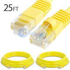 2x 25FT CAT5e Cable Ethernet Lan Network CAT5 RJ45 Patch Cord Internet Yellow picture