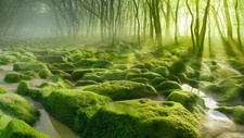 Landscape nature water trees forest moss mist stones sun Custom Gaming Mat Desk picture
