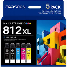812XL 5PK BK/C/M/Y With Chip Compatible Ink for WorkForce Pro WF-7840 WF-7820 picture