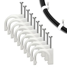 100 PCS 14mm White Cable Clips With Steel Nails Wall Mount Wire Holder Hook picture