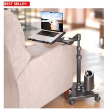 Laptop Stand Rolling Overbed Mouse Tray Tilting Swing Arm Locking Wheels Black picture