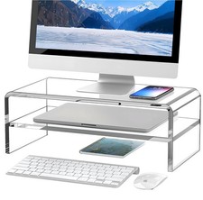 Clear Acrylic Monitor Stand Riser 2 Tier, 5.12 Inches High Clear Computer Desk picture