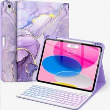 Soke Case For iPad (A16) 11th/10th Gen With Keyboard (2025/2022), Violet Marble picture