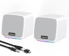 Computer Speakers Desktop PC USB Powered 3.5mm Aux Speaker Laptop White picture