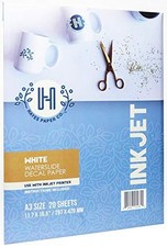 Waterslide Decal Paper, 20 Sheets, White, Inkjet, A3 Size, 11.75 x 16.5 Inch picture