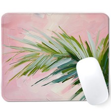 Pink Green Tropical Palm Leaf Mouse Pad for Desk, 9.5x7.9 Inch picture