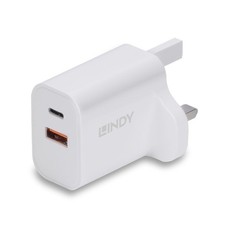 Lindy 30W USB Type A & C Charger UK Plug, Dual picture