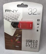 PNY Retract 32GB USB 2.0 Flash Drive Storage P-FD32GRTCG-GE Red, New picture