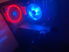 gaming pc setup comes with mouse keyboard and monitor and gaming chair and desk picture