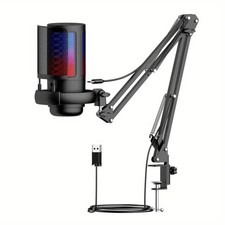 Gaming PC USB Microphone with Boom Arm, Pop Filter, Mute Button for Streaming picture