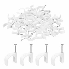 HARFINGTON 100pcs Cable Clips 16mm Half Clamp J-Hook with Nail Circular Single N picture