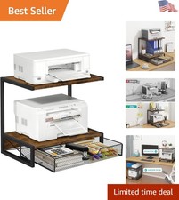 Sturdy 2-Tier Desk Printer Stand with Drawer - Space-Saving Home Office Solution picture