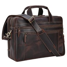  Genuine Leather Briefcase 17 Inch Laptop Messenger Bags for Men Dark Brown picture