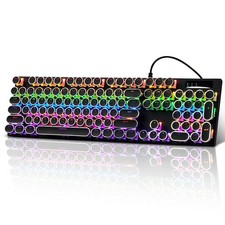Wired Typewriter Style Mechanical Gaming Keyboard Black Retro RGB 104 Keys picture