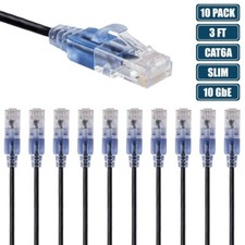 10x 3FT CAT6A Ethernet LAN Network Patch Cable Slim Cord RJ45 Router 30AWG Black picture