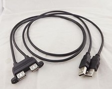 1x Dual USB 2.0 Male to Female Extension Cable with Screw Panel Mount Holes 90cm picture