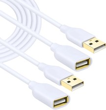 White USB Extension Cable, 2-Pack USB 2.0 10ft/3m Type A Male to A Female Extens picture