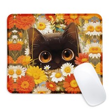 Black cat Square Mouse Pad with Non-Slip Rubber Base,Home Office Decoration D... picture
