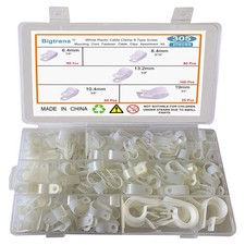 305 PCS Nylon Plastic RType Wire Clips Clamps Assortment Kit White picture