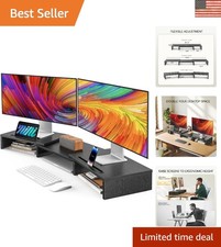 Multifunctional Adjustable Dual Monitor Stand Riser - Black Desktop Organizer picture