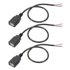 1Ft USB Female to 2 Pin Bare Wire Pigtail Cable 3Pcs, 22AWG Power Cords Black picture