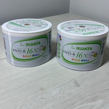 Lot of Two Ridata 50pk DVD-R 16X 4.7GB 120Min Inkjet White Hub Printable Blank picture